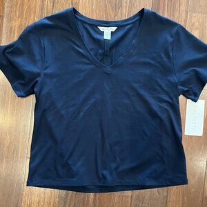 NWT! ATHLETA Essential V-Neck Tee, Navy Blue, Size M